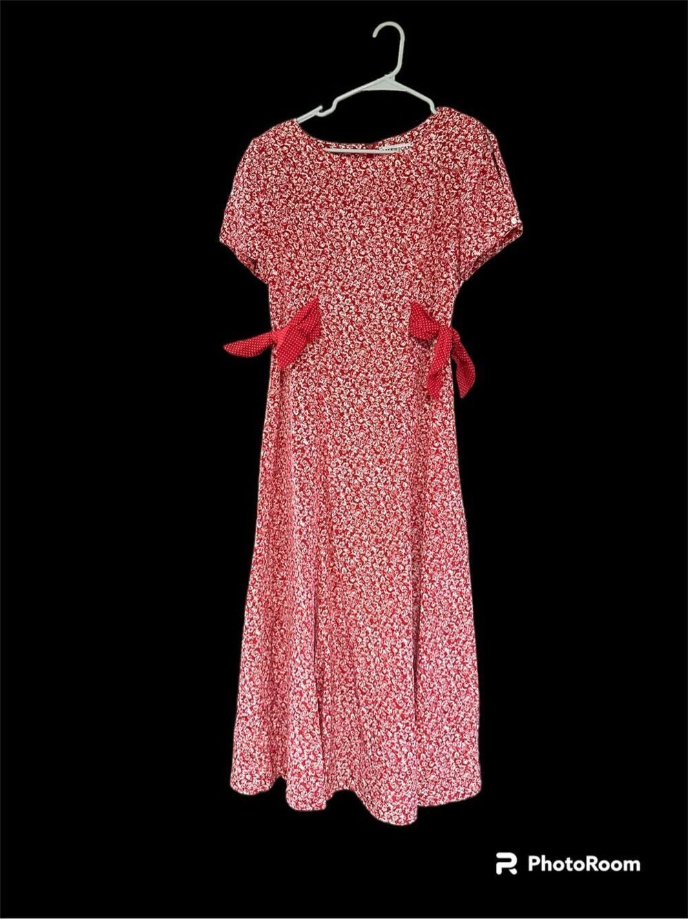 Vintage American Design red rose floral maxi dress 10 M 90s